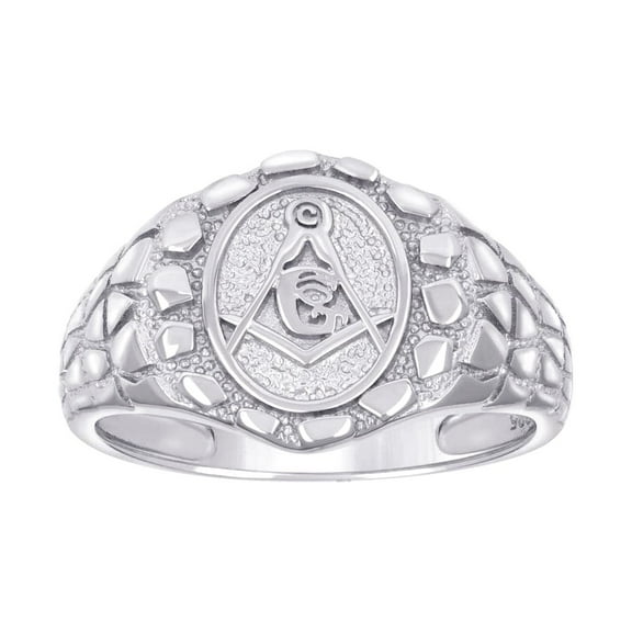 925 Sterling Silver Mens Nugget Masonic Symbol Ring 14.4x14.4mm Wide Size 10 Ring for Men