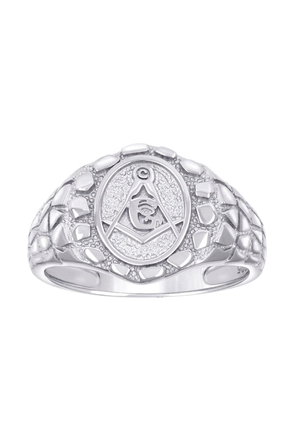 925 Sterling Silver Mens Nugget Masonic Symbol Ring 14.4x14.4mm Wide Size 10 Ring for Men
