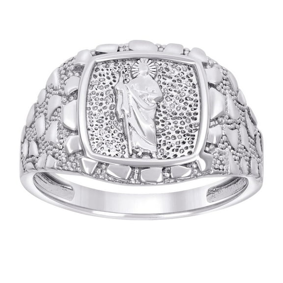 925 Sterling Silver Mens Nugget St. Jude Religious Ring 14.8mm Long Size 10 Ring for Men - 5.0 Grams
