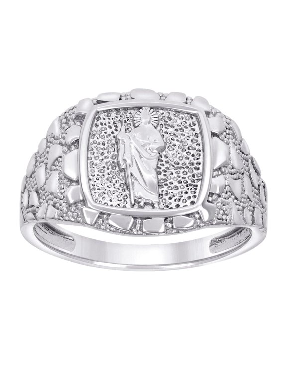925 Sterling Silver Mens Nugget St. Jude Religious Ring 14.8mm Long Size 11 Ring for Men - 5.4 Grams