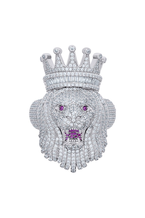 925 Sterling Silver Mens Pink White Cubic-Zirconia Leo/Lion Zodiac Sign/Wildlife Ring Size 10