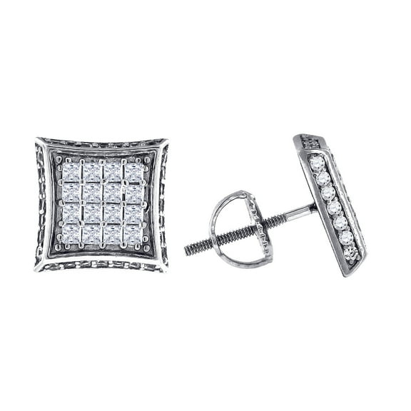 925 Sterling Silver Mens Princess Cubic Zirconia Kite Stud Earrings Earring for Men - 3.2 Grams