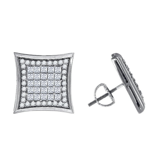 925 Sterling Silver Mens Princess Cubic Zirconia Kite Stud Earrings Earring for Men - 4.3 Grams