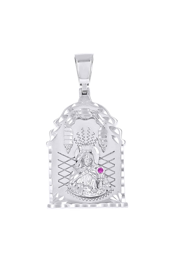 925 Sterling Silver Mens Purple Cubic-Zirconia St. Barbara Religious Charm Pendant