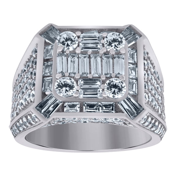 925 Sterling Silver Mens Round Baguette Cubic Zirconia Square Head Fashion Ring Size 9 14 Ring for Men