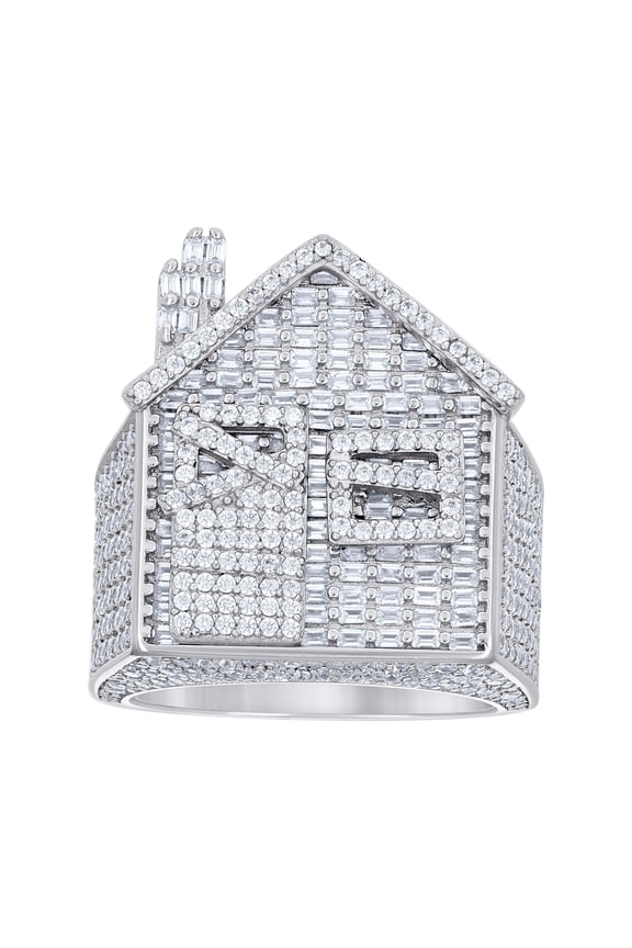 925 Sterling Silver Mens Round Baguette Cubic-Zirconia Cluster Trap House Fashion Ring Size 11