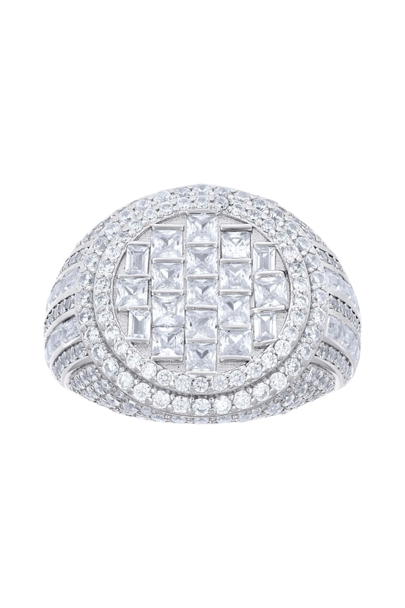 925 Sterling Silver Mens Round Baguette Cubic-Zirconia Round Head Fashion Ring Size 10