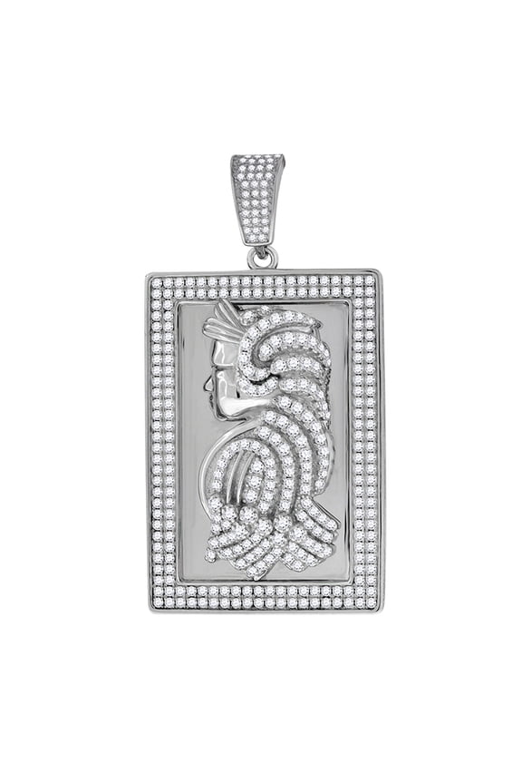 925 Sterling Silver Mens Round Cubic Zirconia Animal Pet Dog Tag Cluster Fashion Charm Pendant Necklace for Men