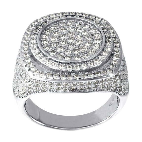 925 Sterling Silver Mens Round Cubic Zirconia Size 8 Cluster Band Fashion Ring Wedding Band for Men
