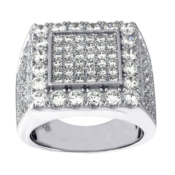 925 Sterling Silver Mens Round Cubic Zirconia Size 9 Cluster Band Fashion Ring Wedding Band for Men