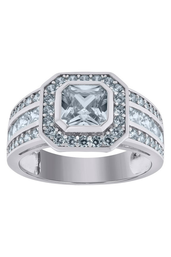 925 Sterling Silver Mens Round Octagon Cubic Zirconia Fashion Ring Size 6 11.3x6.4mm Wide Ring for Men