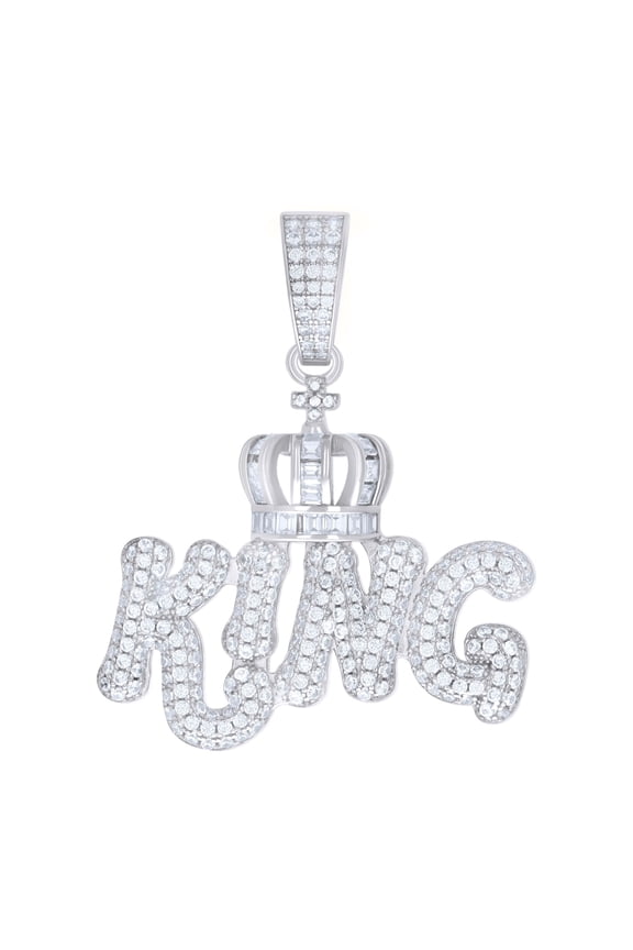 925 Sterling Silver Mens Round Princess-Cut Cubic-Zirconia Crown King Fashion Talking Charm Pendant