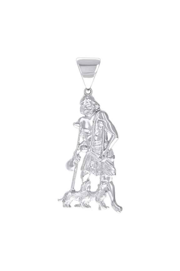 925 Sterling Silver Mens St. Lazarus Religious Charm Pendant 64.8x26.6mm Wide Necklace for Men