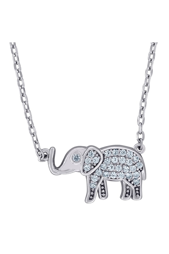 925 Sterling Silver Mens Women Cubic Zirconia Elephant Necklace 17 Inch 10x17.7mm Wide Necklace for Men