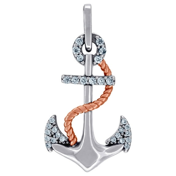 925 Sterling Silver Mens Women Yellow Tone CZ Nautical Ship Mariner Anchor Charm Pendant 23.8x12.2mm Wide Necklace for M