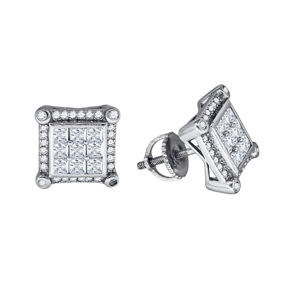 925 Sterling Silver Mens Womens Unisex Princess Cubic Zirconia Stud Square Cluster Fashion Earrings Earring for Men