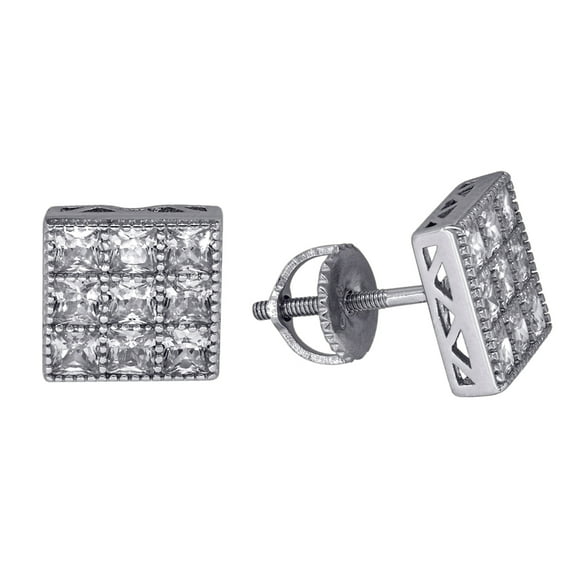 925 Sterling Silver Mens Womens Unisex Princess CZ Stud Square Cluster Fashion Earrings 8 Earring for Men