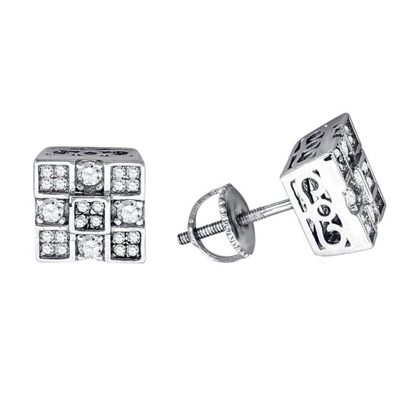 925 Sterling Silver Mens Womens Unisex Round Cubic Zirconia Square Shape Cluster Fashion Earrings Earring for Men