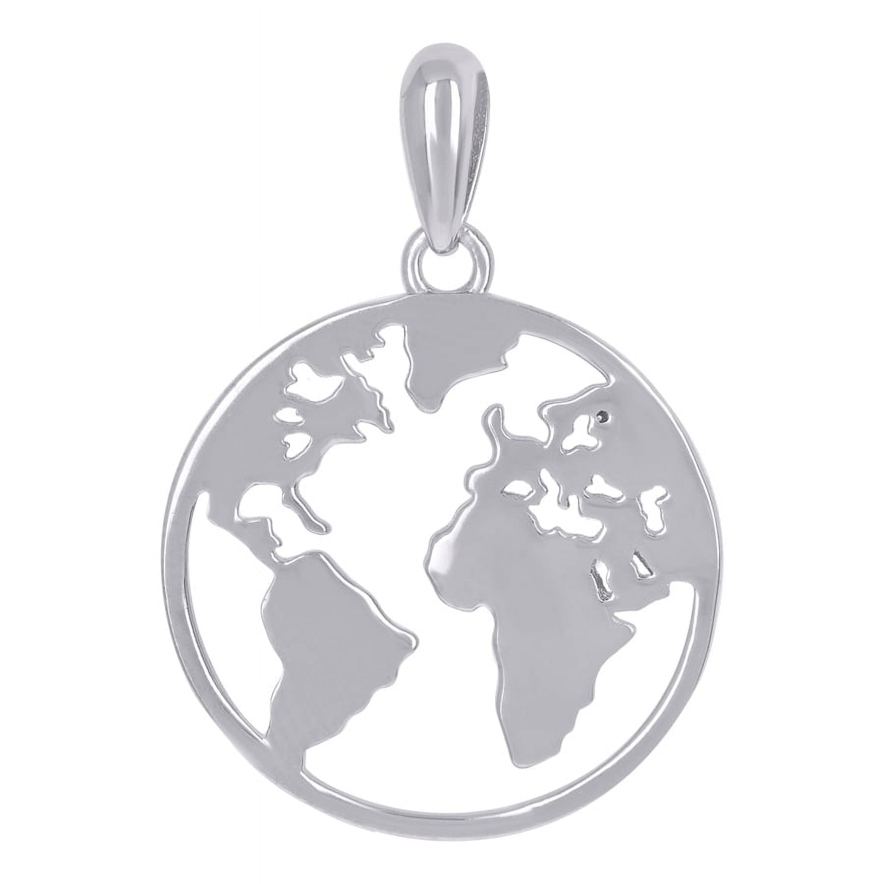 925 Sterling Silver Mens World Map Globe Charm Pendant Necklace