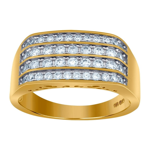 925 Sterling Silver Mens Yellow-tone Cubic Zirconia Four Row Size 12 9.5mm Band Ring Wedding Band for Men