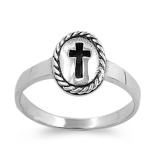 925 Sterling Silver Messiah Cross Petite Ring Size 5