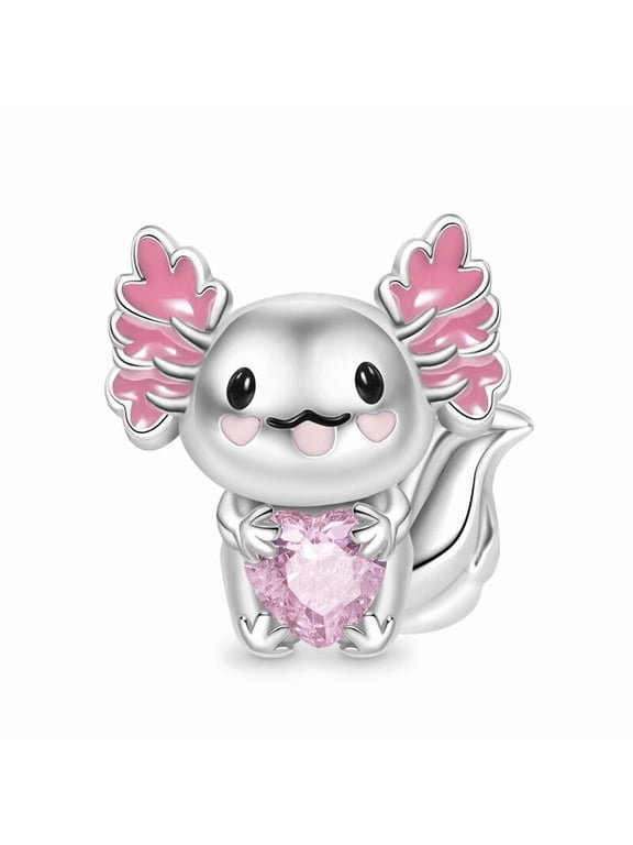 925 Sterling Silver Mexican Axolotl Embraces Heart Gemstone Charm for Bracelet Charms Bangle Pendant Jewelry