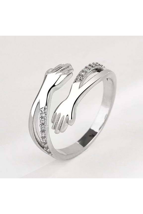 925 Sterling Silver Micro Pave Clear Cubic Zirconia Hug Cuff Rings Platinum Inner Diameter: 16-19mm