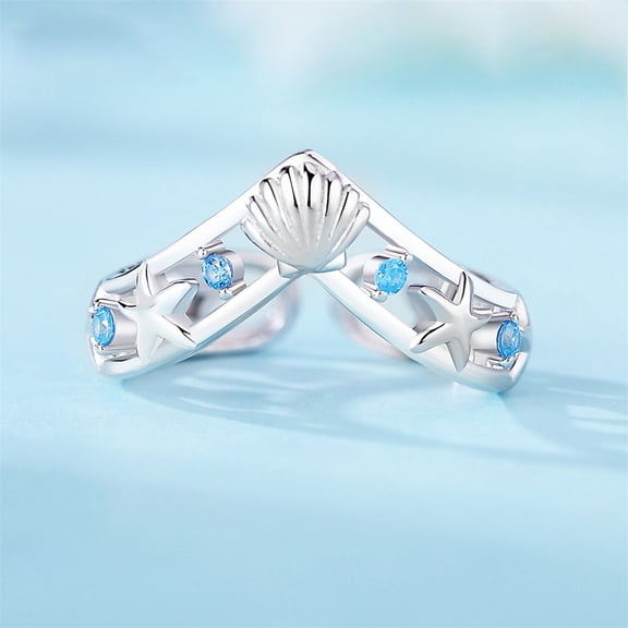 925 Sterling Silver Micro Pave Cubic Zirconia Cuff Rings Shell Shape Starfish Adjustable with S925 Stamp Silver US Size 8(18.1mm)