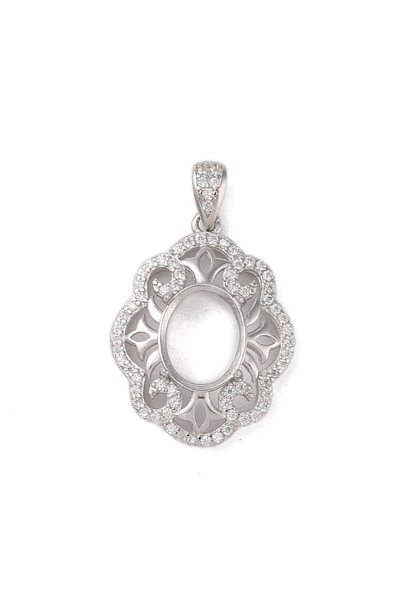 925 Sterling Silver Micro Pave Cubic Zirconia Pendant Settings Open Back Settings Real Platinum Plated Tray: 10x8mm 23x17x6mm Hole: 4x2mm
