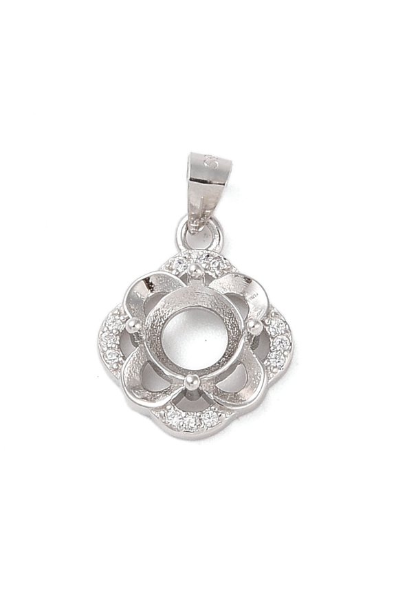 925 Sterling Silver Micro Pave Cubic Zirconia Pendant Settings Open Back Settings Real Platinum Plated Tray: 6x6mm 14.5x12x4.5mm Hole: 4x3.5mm