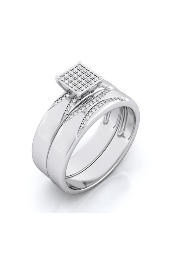 925 Sterling Silver Micro Pave Wedding Ring Set - Size 5