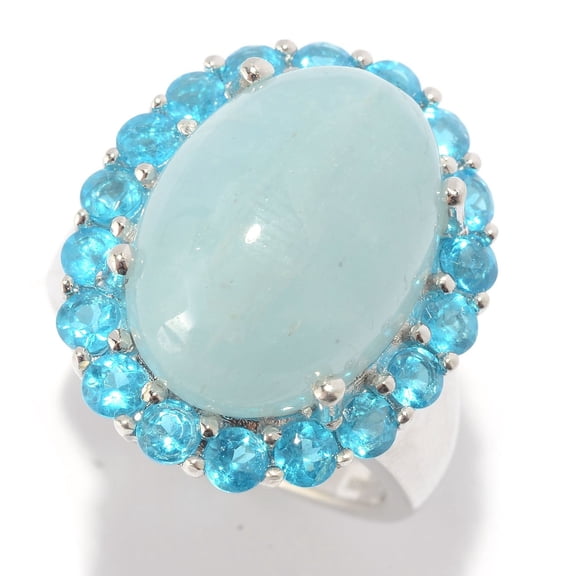 925 Sterling Silver Milky Aquamarine, Blue Zircon Ring