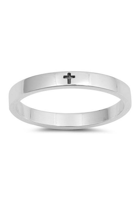 925 Sterling Silver Mini Engraved Cross Band Ring Size 8