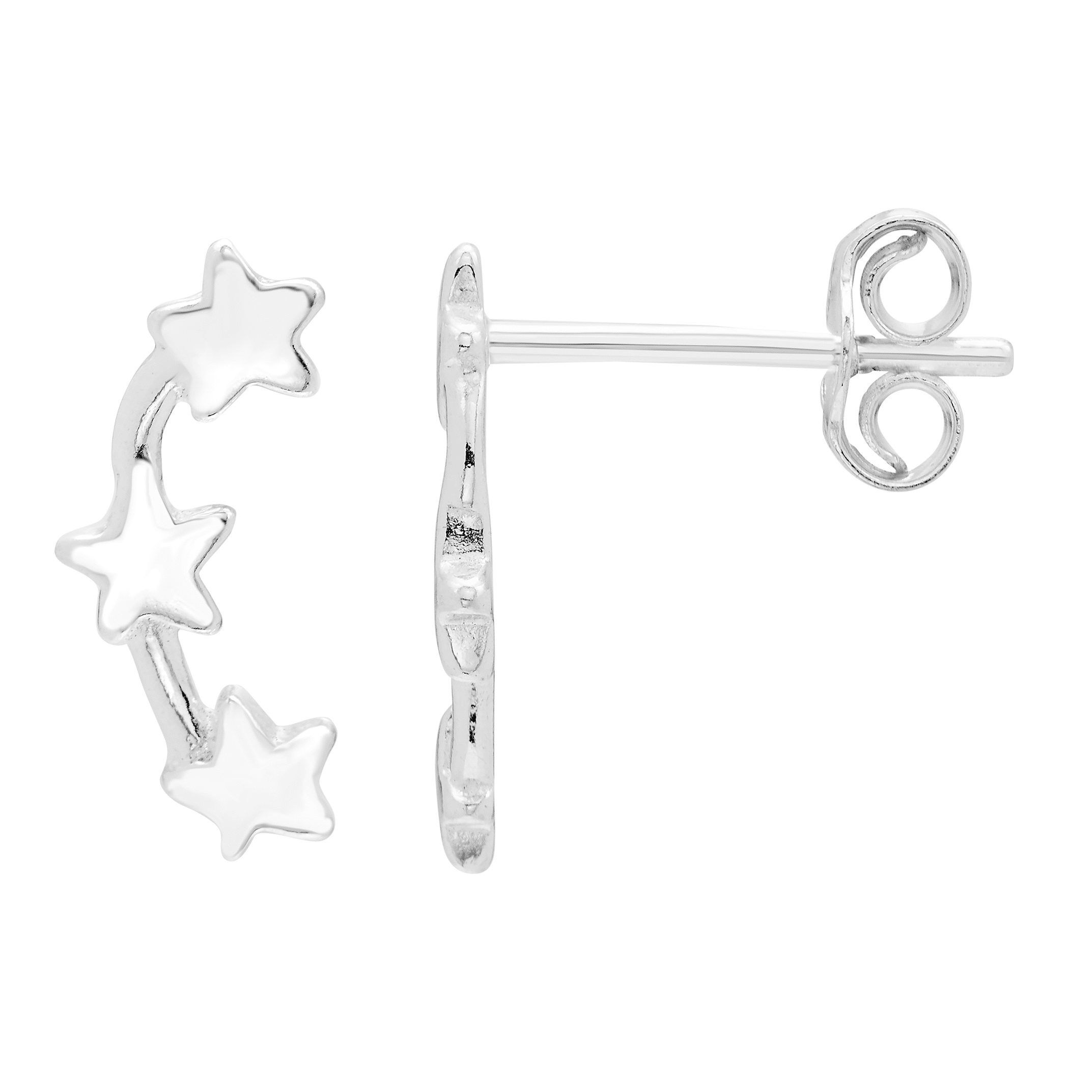 .925 Sterling Silver Mini Star Crawler Earrings, 12mm, with Pushback