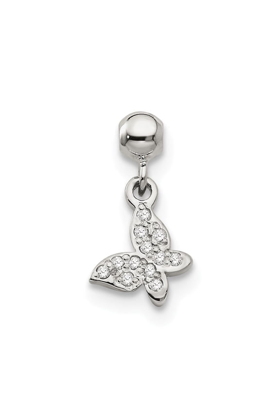 925 Sterling Silver Mio Memento CZ Dangle Butterfly Charm Pendant; for Adults and Teens; for Women and Men