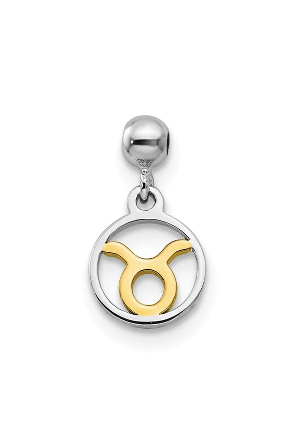925 Sterling Silver Mio Memento Rhodium & Gold Tone Dangle Taurus Charm Pendant; for Adults and Teens; for Women and Men