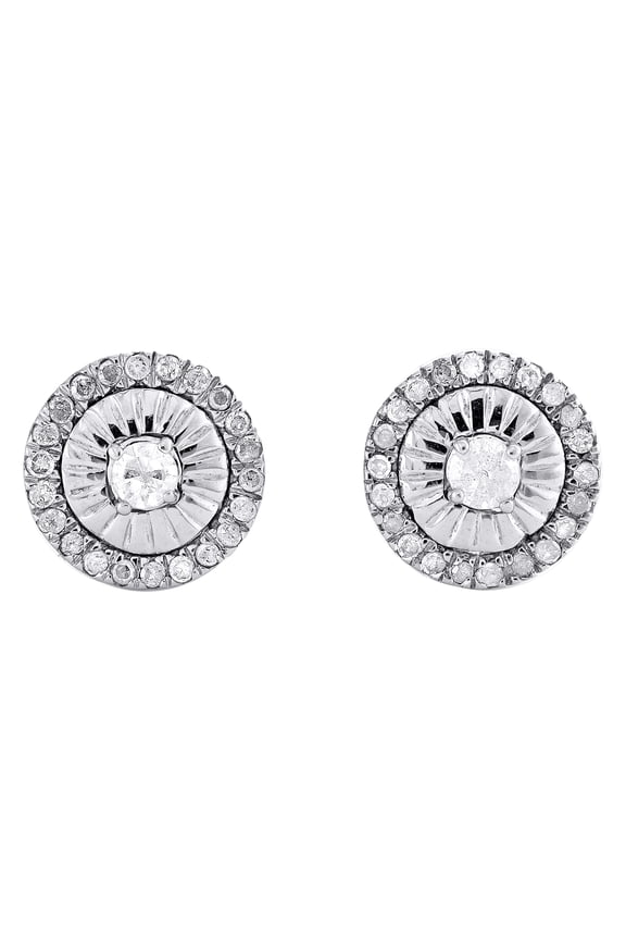 .925 Sterling Silver Miracle Set Diamond Mini Circle 7mm Stud Earrings 0.20 Ct.