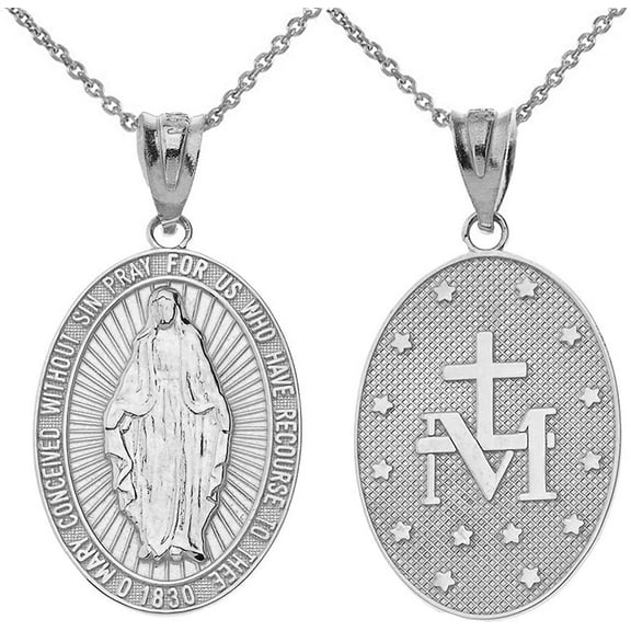 .925 Sterling Silver Miraculous Medal Of Blessed Virgin Mary Catholic Charm Pendant Necklace, 18"