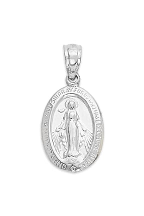 925 Sterling Silver Miraculous Medal Pendant - Dainty Oval Religious Guadalupe Pendant