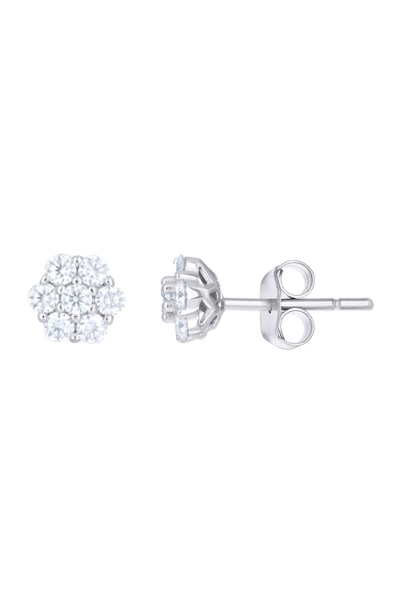925 Sterling Silver Moissanite 6mm Raised Floral Flower Stud Earrings 0.50 CT