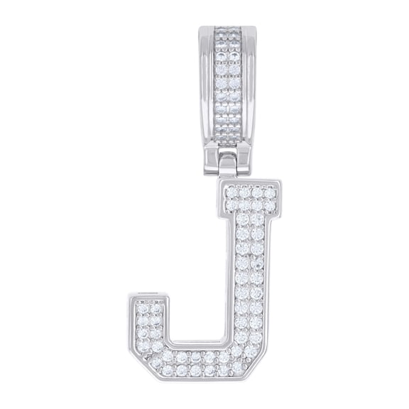 925 Sterling Silver Moissanite Block Letter Cluster J Initial Pendant 0.44 CT
