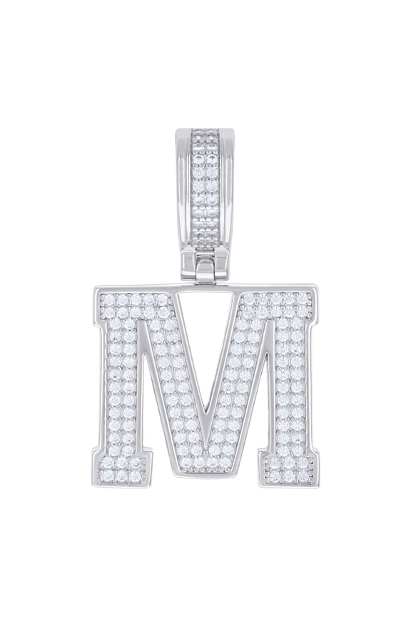 925 Sterling Silver Moissanite Block Letter Cluster M Initial Pendant 0.78 CT