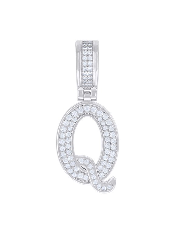 925 Sterling Silver Moissanite Block Letter Cluster Q Initial Pendant 0.61 CT