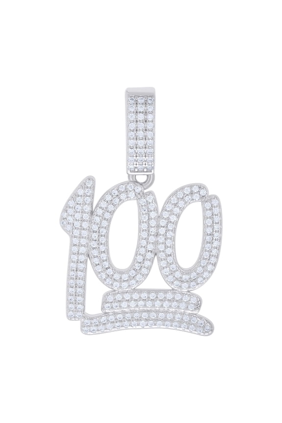 925 Sterling Silver Moissanite Emoji Charm Iced Out Score 100 Pendant 0.94 CT