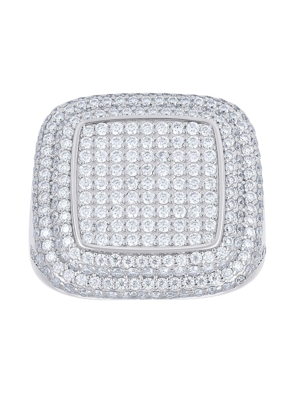 925 Sterling Silver Moissanite Iced Out Statement Bubble Edge Domed Square Pinky Ring 4 CT | Size 11