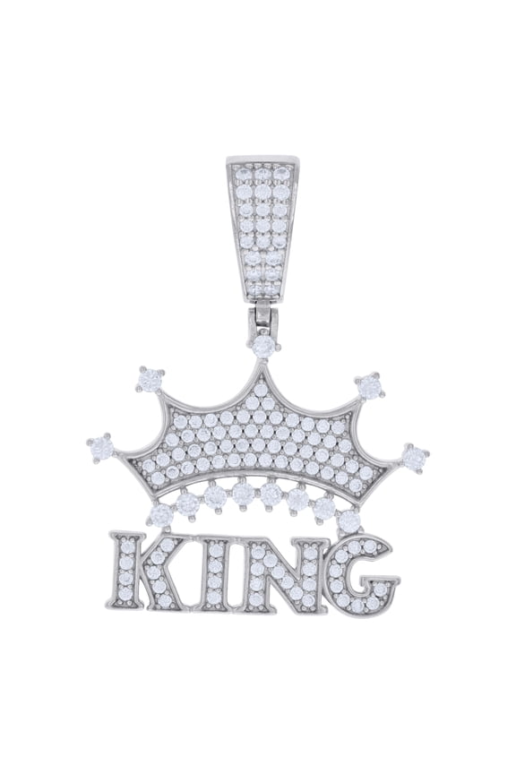 925 Sterling Silver Moissanite 'KING' w/ Crown Pendant Men's Charm 1.03 Ct.