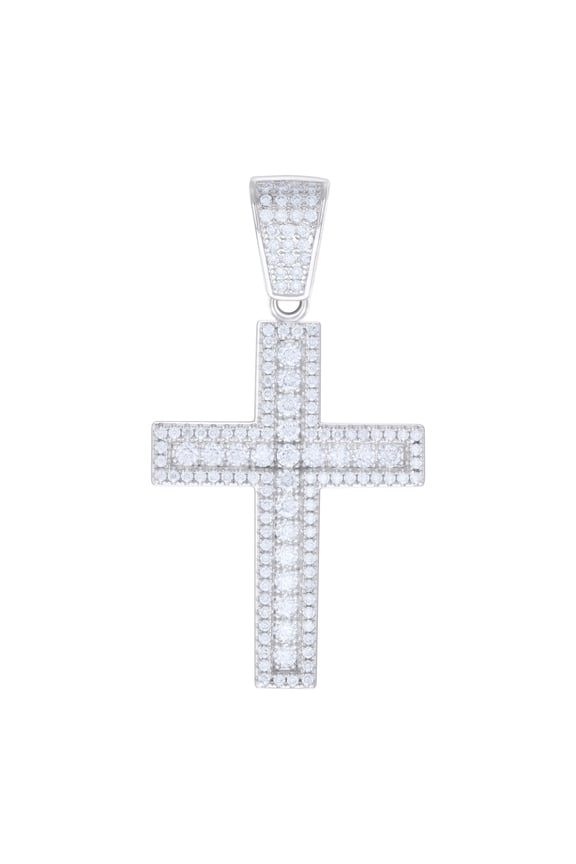 925 Sterling Silver Moissanite Men's Latin Cross Pendant Tiered Charm 1.85 Ct.