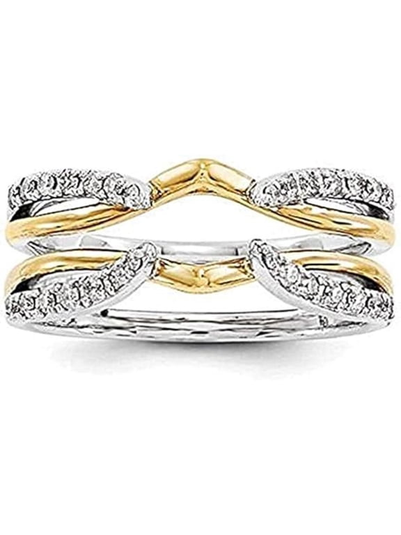 925 Sterling Silver Moissanite Round Cut White Diamond Engagement Wedding Enhancer Guard Wrap Ring 14K Two-Tone Gold Plated For Women's