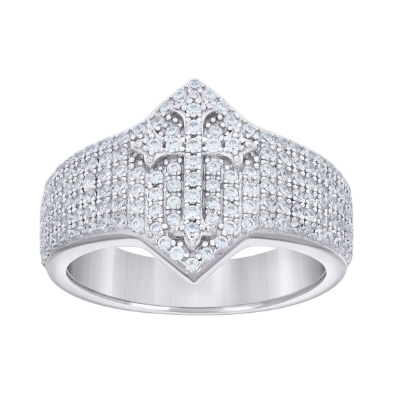 925 Sterling Silver Moissanite Statement Band Budded Cross Pinky Ring 1 CT | Size 9