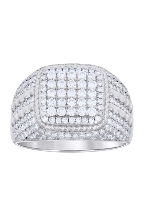 925 Sterling Silver Moissanite Statement Braided & Faceted Square Pinky Ring 2 CT | Size 10